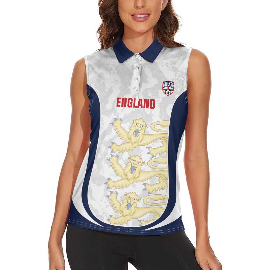 Custom England 2026 Football Women Sleeveless Polo Shirt Go Three Lions Grunge Style - Wonder Print Shop