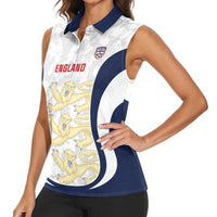 Custom England 2026 Football Women Sleeveless Polo Shirt Go Three Lions Grunge Style - Wonder Print Shop