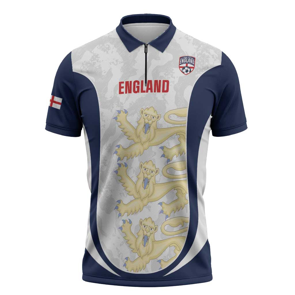 Custom England 2026 Football Zipper Polo Shirt Go Three Lions Grunge Style - Wonder Print Shop