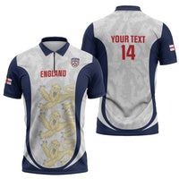 Custom England 2026 Football Zipper Polo Shirt Go Three Lions Grunge Style - Wonder Print Shop