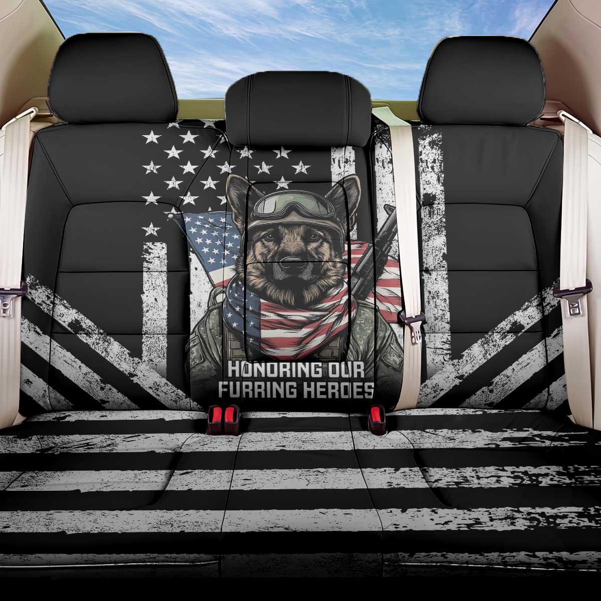 USA National K9 Veterans Day Back Car Seat Cover Honoring Our Furring Heroes