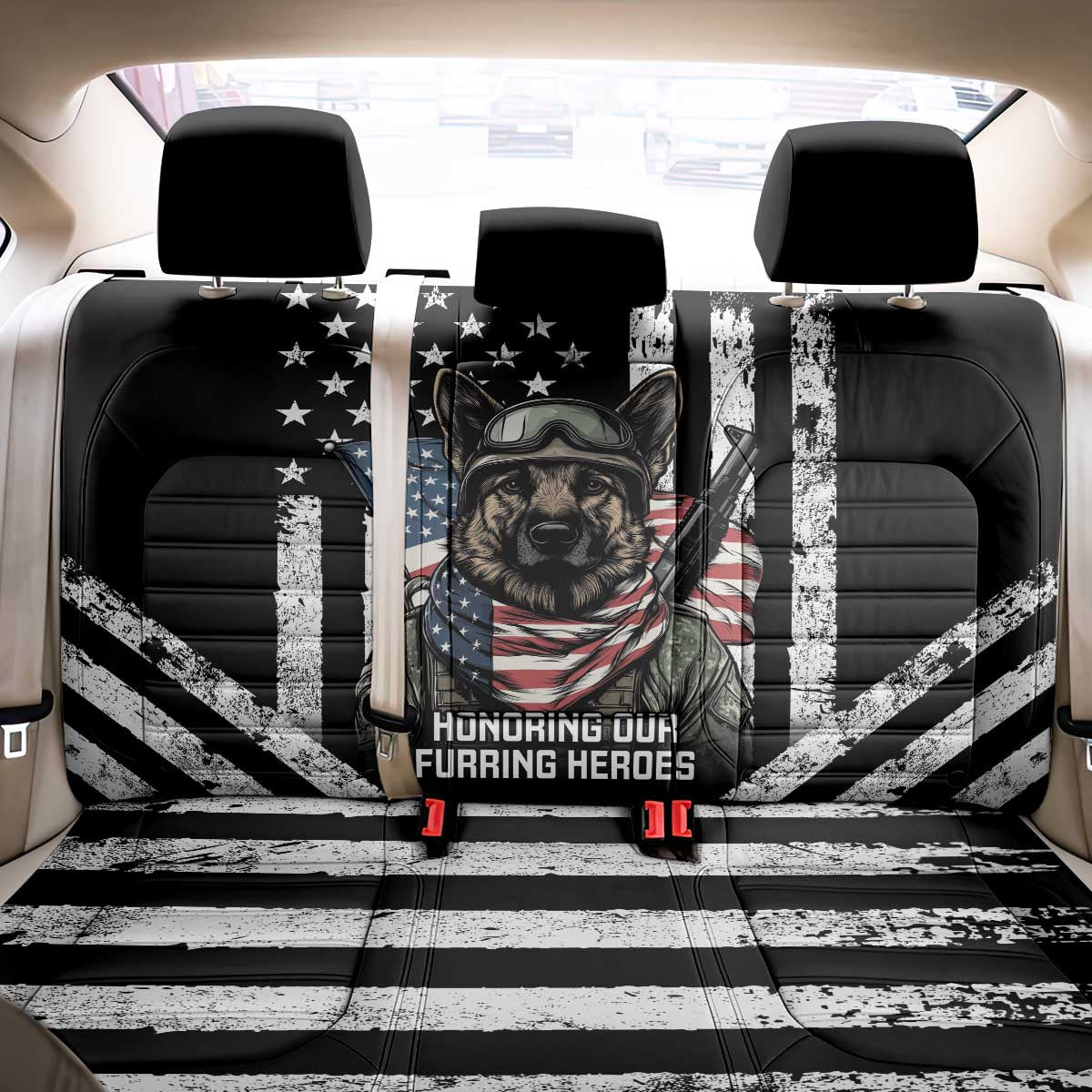 USA National K9 Veterans Day Back Car Seat Cover Honoring Our Furring Heroes