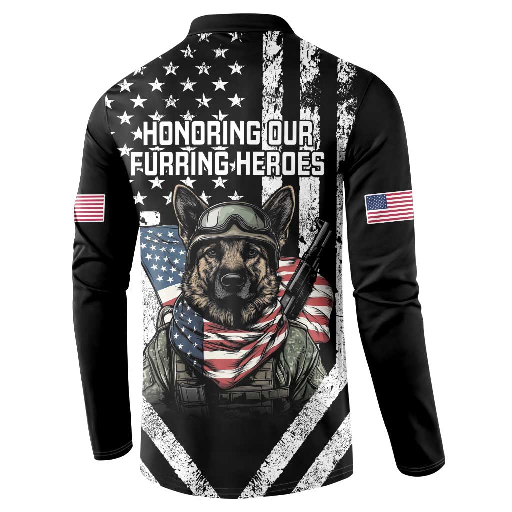 USA National K9 Veterans Day Button Sweatshirt Honoring Our Furring Heroes