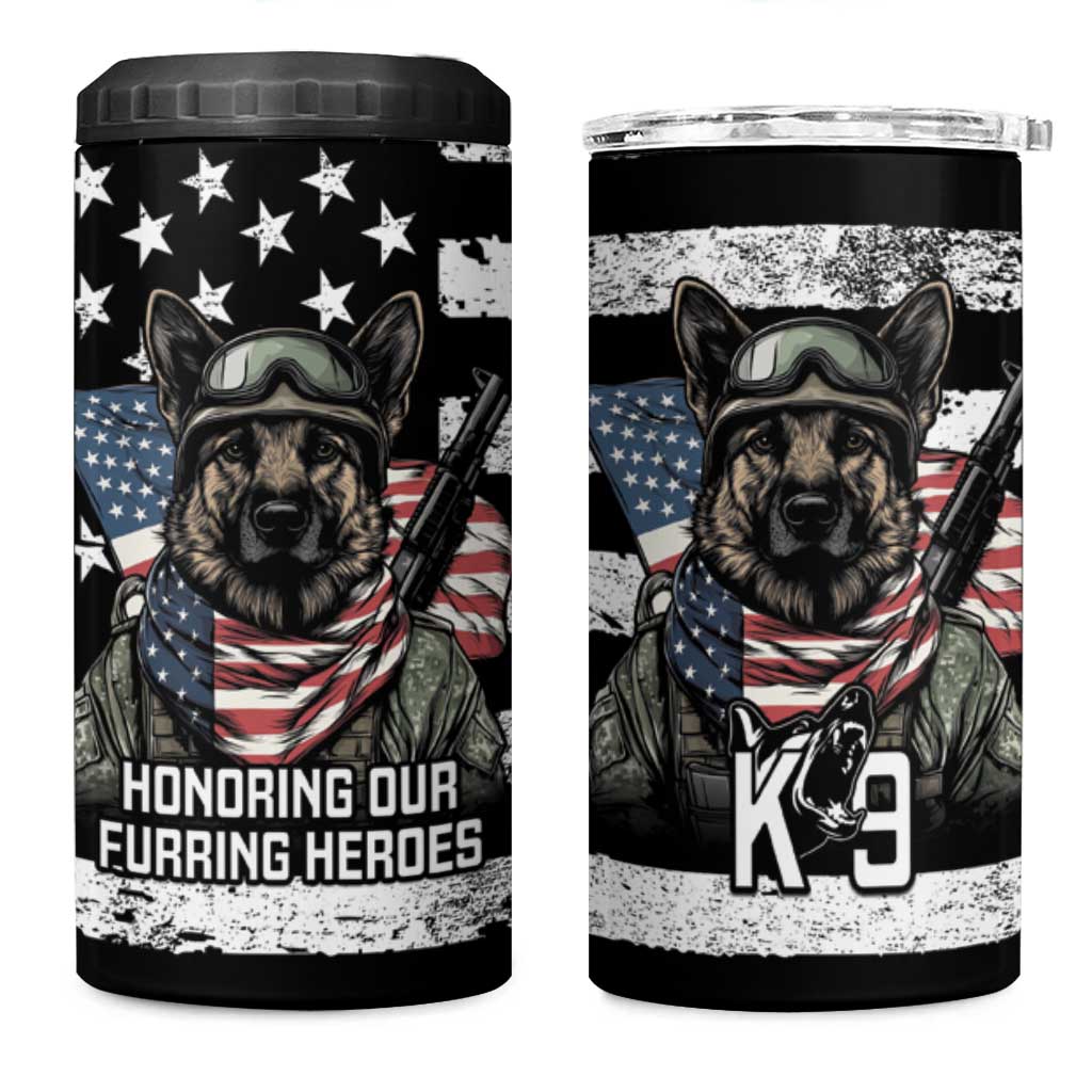 USA National K9 Veterans Day 4 in 1 Can Cooler Tumbler Honoring Our Furring Heroes