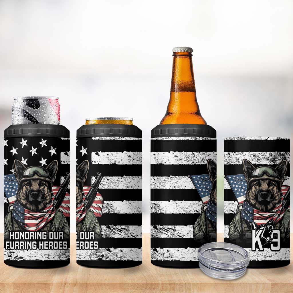 USA National K9 Veterans Day 4 in 1 Can Cooler Tumbler Honoring Our Furring Heroes