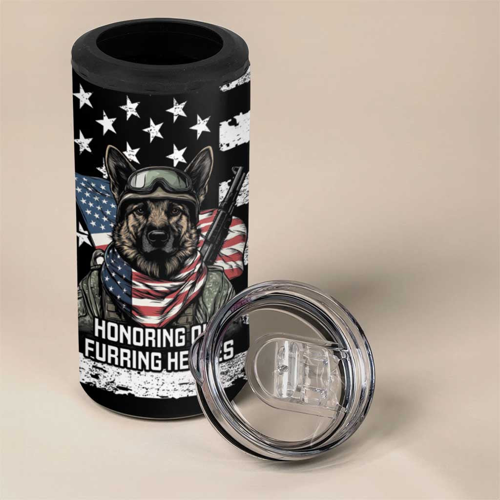 USA National K9 Veterans Day 4 in 1 Can Cooler Tumbler Honoring Our Furring Heroes
