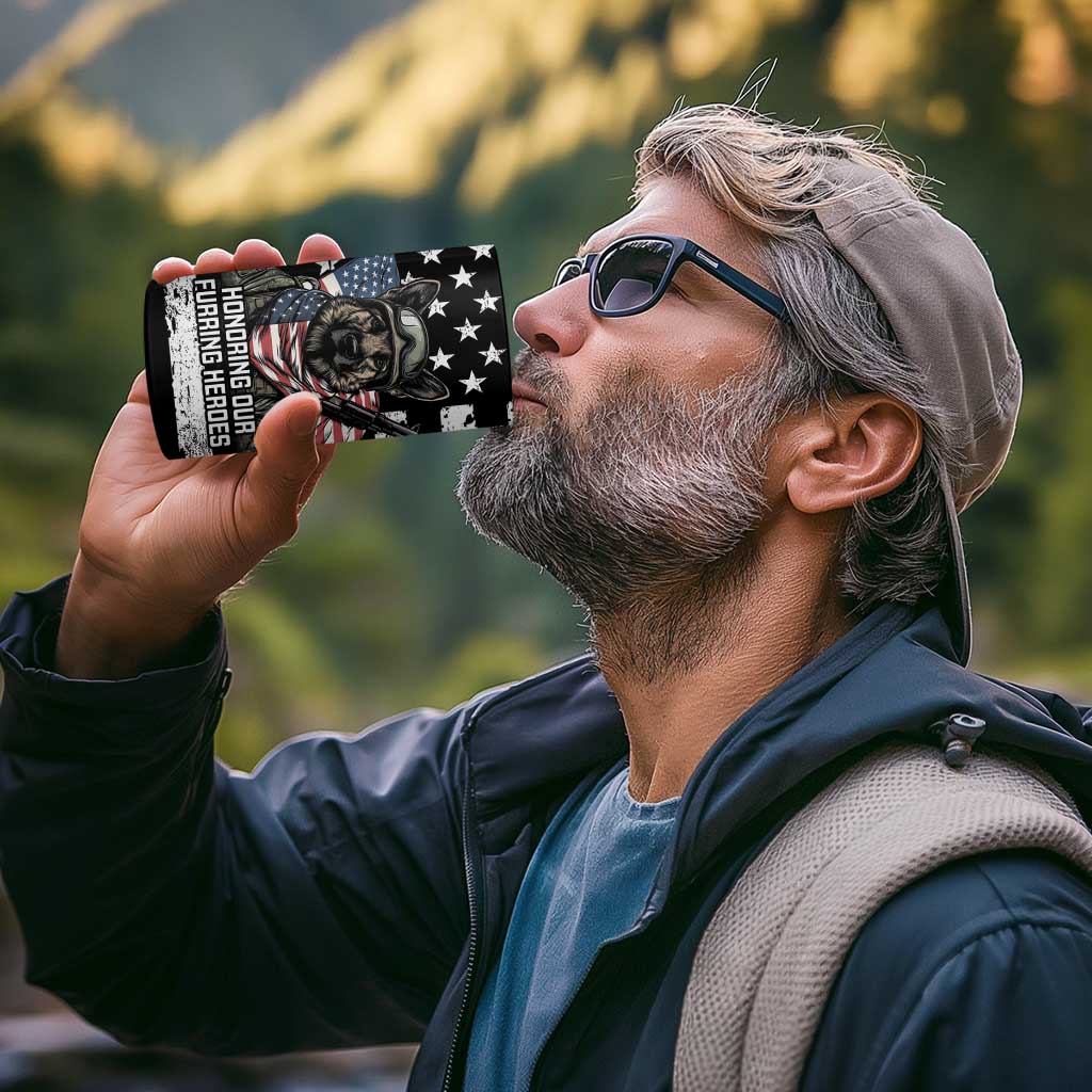 USA National K9 Veterans Day 4 in 1 Can Cooler Tumbler Honoring Our Furring Heroes