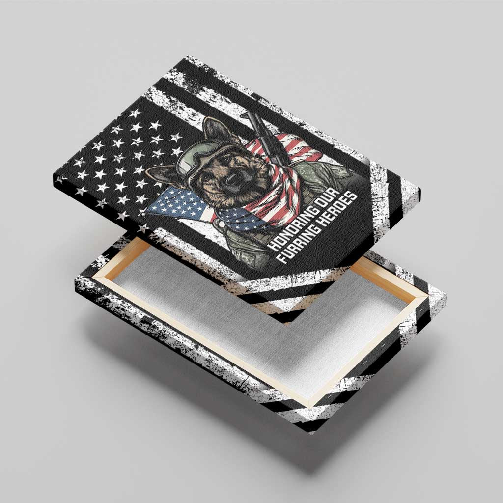 USA National K9 Veterans Day Canvas Wall Art Honoring Our Furring Heroes
