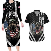USA National K9 Veterans Day Couples Matching Long Sleeve Bodycon Dress and Hawaiian Shirt Honoring Our Furring Heroes