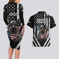 USA National K9 Veterans Day Couples Matching Long Sleeve Bodycon Dress and Hawaiian Shirt Honoring Our Furring Heroes