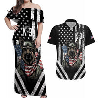 USA National K9 Veterans Day Couples Matching Off Shoulder Maxi Dress and Hawaiian Shirt Honoring Our Furring Heroes