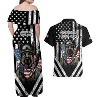 USA National K9 Veterans Day Couples Matching Off Shoulder Maxi Dress and Hawaiian Shirt Honoring Our Furring Heroes