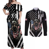 USA National K9 Veterans Day Couples Matching Off Shoulder Maxi Dress and Long Sleeve Button Shirt Honoring Our Furring Heroes