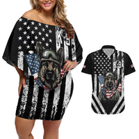 USA National K9 Veterans Day Couples Matching Off Shoulder Short Dress and Hawaiian Shirt Honoring Our Furring Heroes