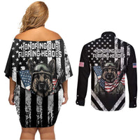 USA National K9 Veterans Day Couples Matching Off Shoulder Short Dress and Long Sleeve Button Shirt Honoring Our Furring Heroes
