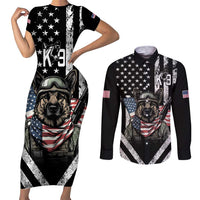 USA National K9 Veterans Day Couples Matching Short Sleeve Bodycon Dress and Long Sleeve Button Shirt Honoring Our Furring Heroes