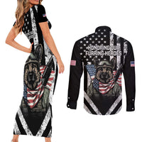 USA National K9 Veterans Day Couples Matching Short Sleeve Bodycon Dress and Long Sleeve Button Shirt Honoring Our Furring Heroes