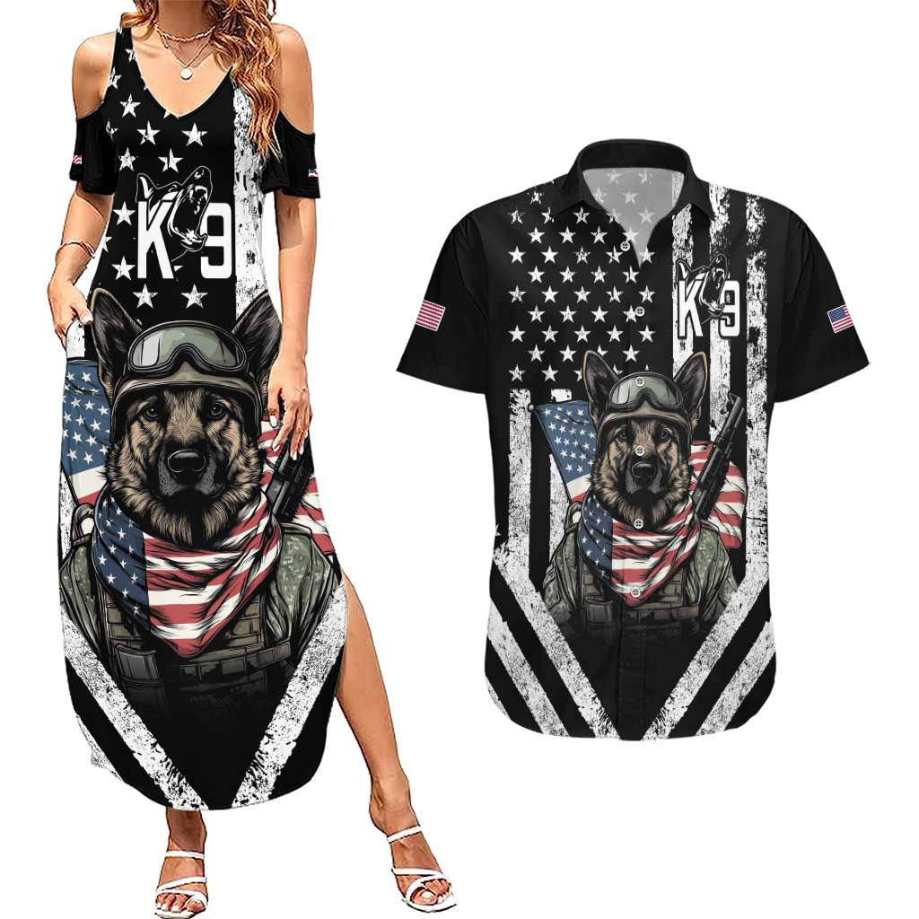 USA National K9 Veterans Day Couples Matching Summer Maxi Dress and Hawaiian Shirt Honoring Our Furring Heroes