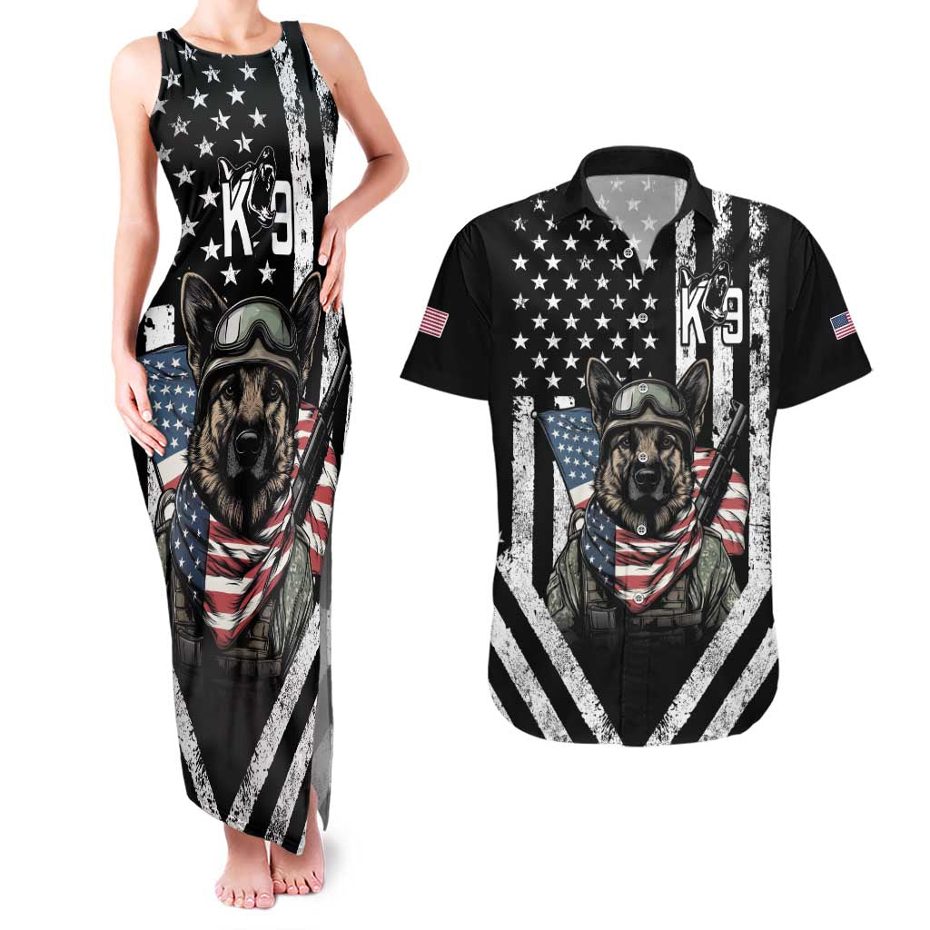 USA National K9 Veterans Day Couples Matching Tank Maxi Dress and Hawaiian Shirt Honoring Our Furring Heroes