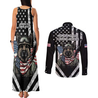 USA National K9 Veterans Day Couples Matching Tank Maxi Dress and Long Sleeve Button Shirt Honoring Our Furring Heroes