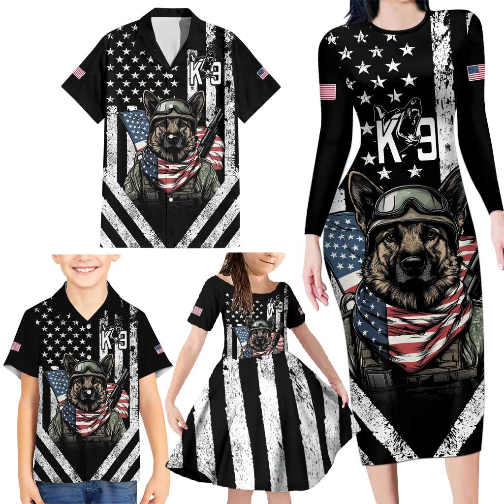 USA National K9 Veterans Day Family Matching Long Sleeve Bodycon Dress and Hawaiian Shirt Honoring Our Furring Heroes