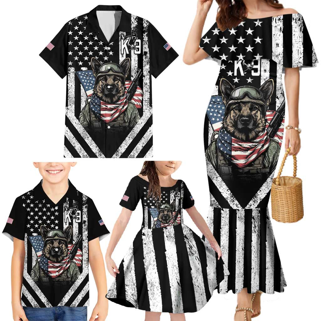 USA National K9 Veterans Day Family Matching Mermaid Dress and Hawaiian Shirt Honoring Our Furring Heroes