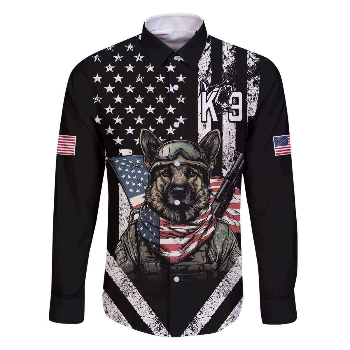 USA National K9 Veterans Day Family Matching Off The Shoulder Long Sleeve Dress and Hawaiian Shirt Honoring Our Furring Heroes