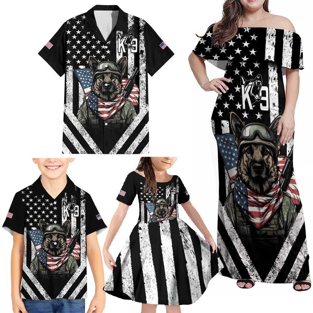 USA National K9 Veterans Day Family Matching Off Shoulder Maxi Dress and Hawaiian Shirt Honoring Our Furring Heroes