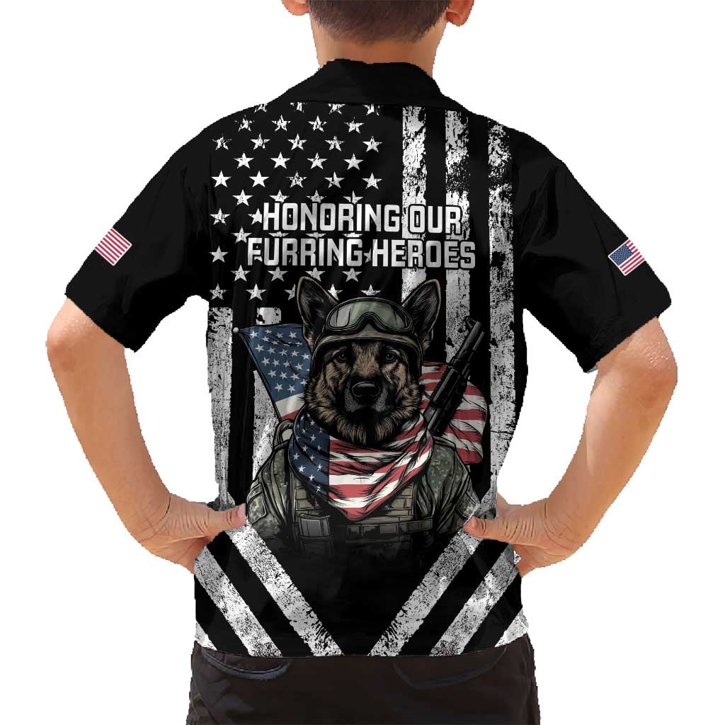 USA National K9 Veterans Day Family Matching Off Shoulder Short Dress and Hawaiian Shirt Honoring Our Furring Heroes
