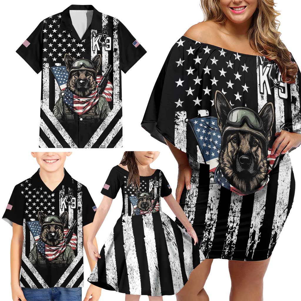 USA National K9 Veterans Day Family Matching Off Shoulder Short Dress and Hawaiian Shirt Honoring Our Furring Heroes