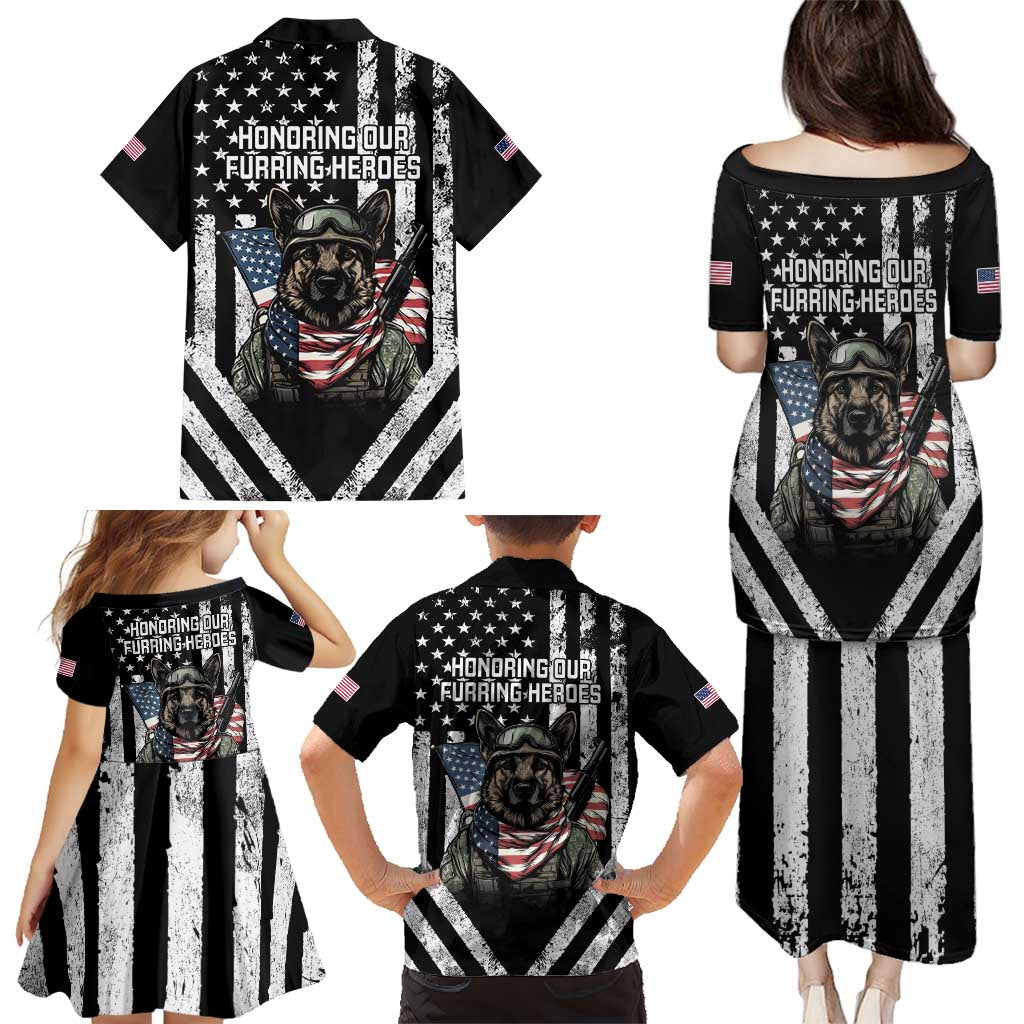 USA National K9 Veterans Day Family Matching Puletasi and Hawaiian Shirt Honoring Our Furring Heroes