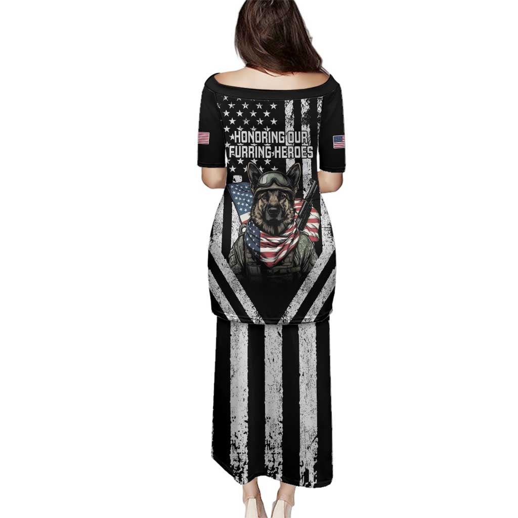 USA National K9 Veterans Day Family Matching Puletasi and Hawaiian Shirt Honoring Our Furring Heroes
