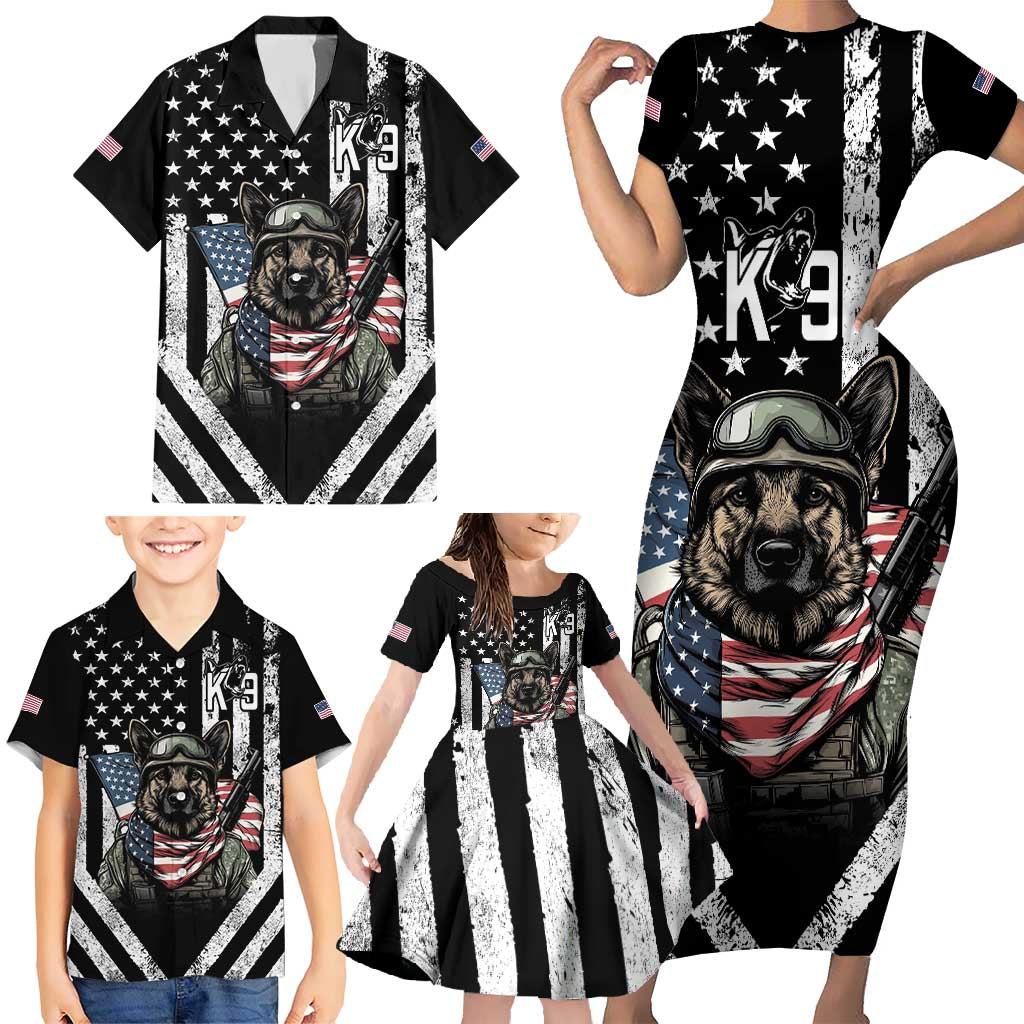 USA National K9 Veterans Day Family Matching Short Sleeve Bodycon Dress and Hawaiian Shirt Honoring Our Furring Heroes