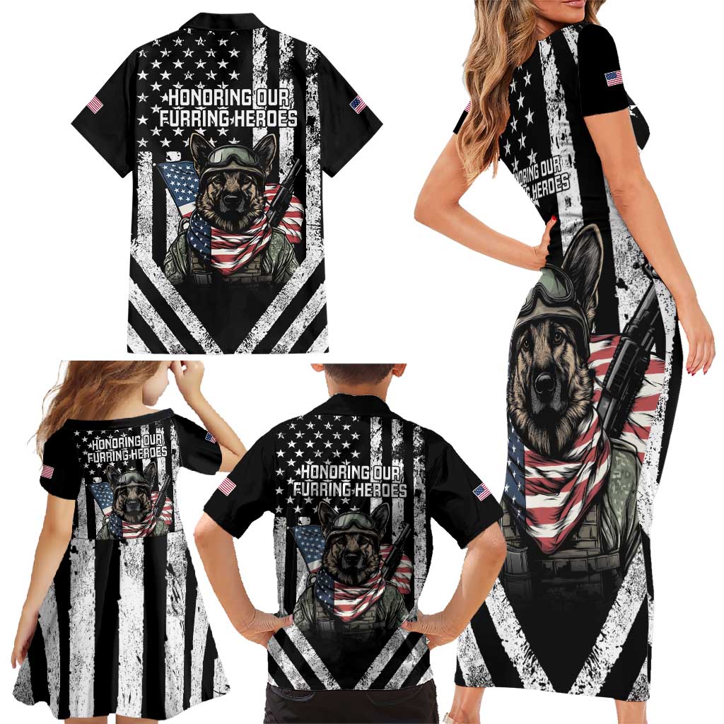 USA National K9 Veterans Day Family Matching Short Sleeve Bodycon Dress and Hawaiian Shirt Honoring Our Furring Heroes