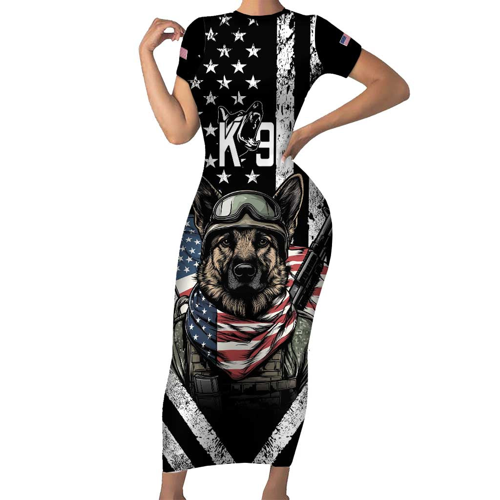 USA National K9 Veterans Day Family Matching Short Sleeve Bodycon Dress and Hawaiian Shirt Honoring Our Furring Heroes