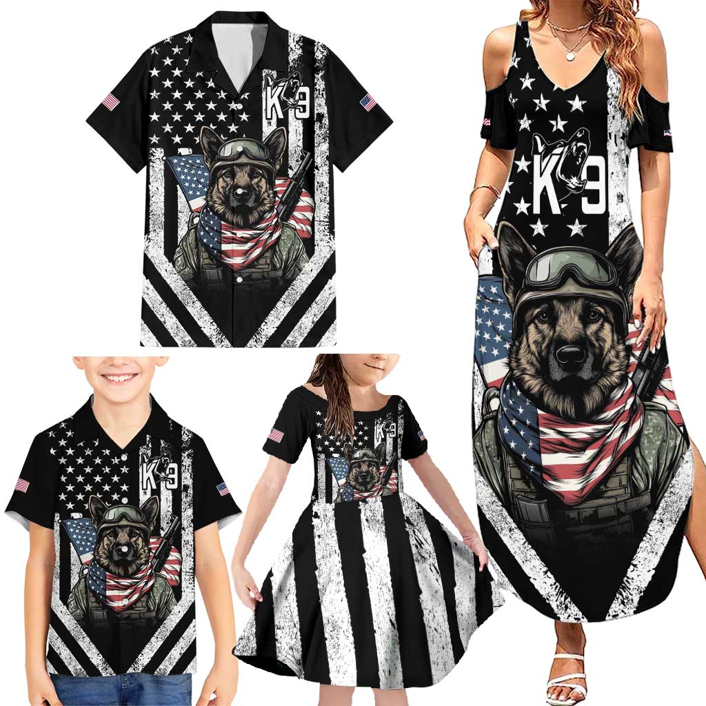USA National K9 Veterans Day Family Matching Summer Maxi Dress and Hawaiian Shirt Honoring Our Furring Heroes