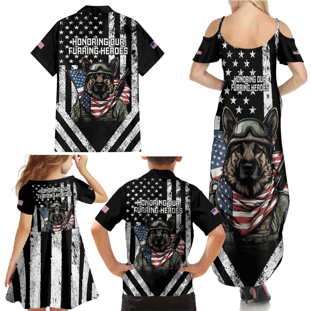 USA National K9 Veterans Day Family Matching Summer Maxi Dress and Hawaiian Shirt Honoring Our Furring Heroes