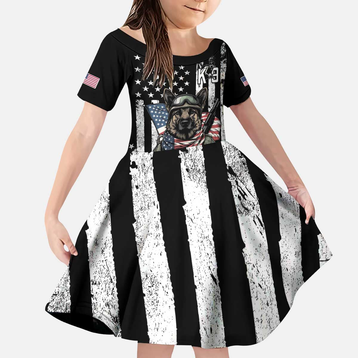 USA National K9 Veterans Day Kid Short Sleeve Dress Honoring Our Furring Heroes