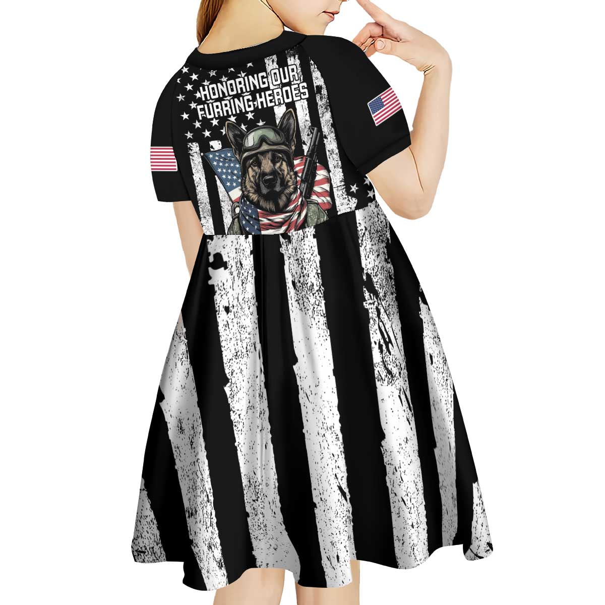 USA National K9 Veterans Day Kid Short Sleeve Dress Honoring Our Furring Heroes