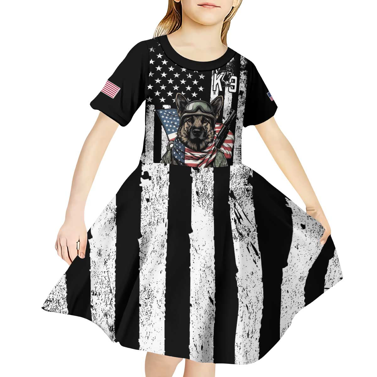 USA National K9 Veterans Day Kid Short Sleeve Dress Honoring Our Furring Heroes