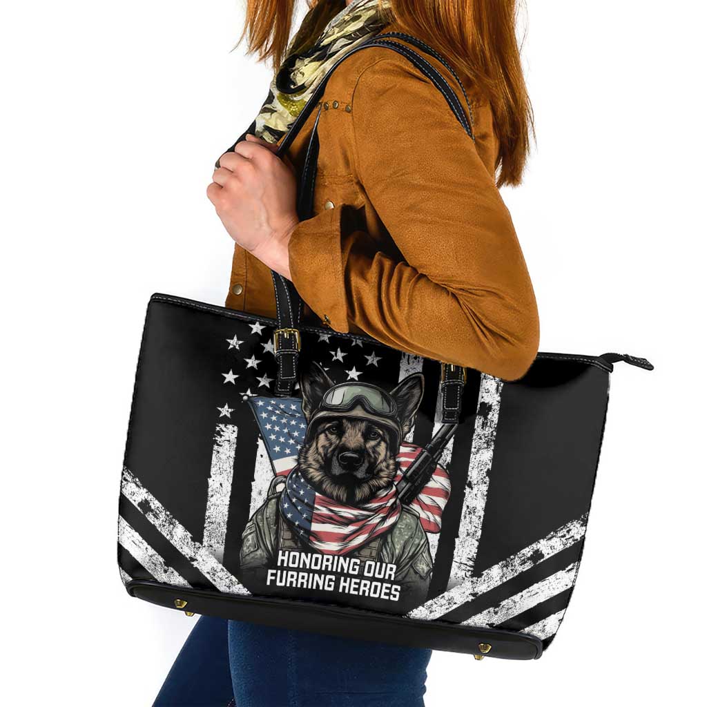 USA National K9 Veterans Day Leather Tote Bag Honoring Our Furring Heroes