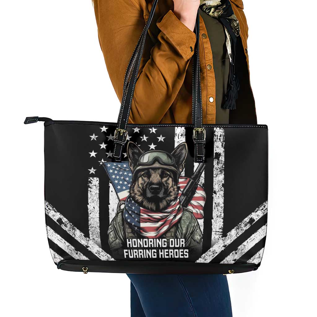 USA National K9 Veterans Day Leather Tote Bag Honoring Our Furring Heroes
