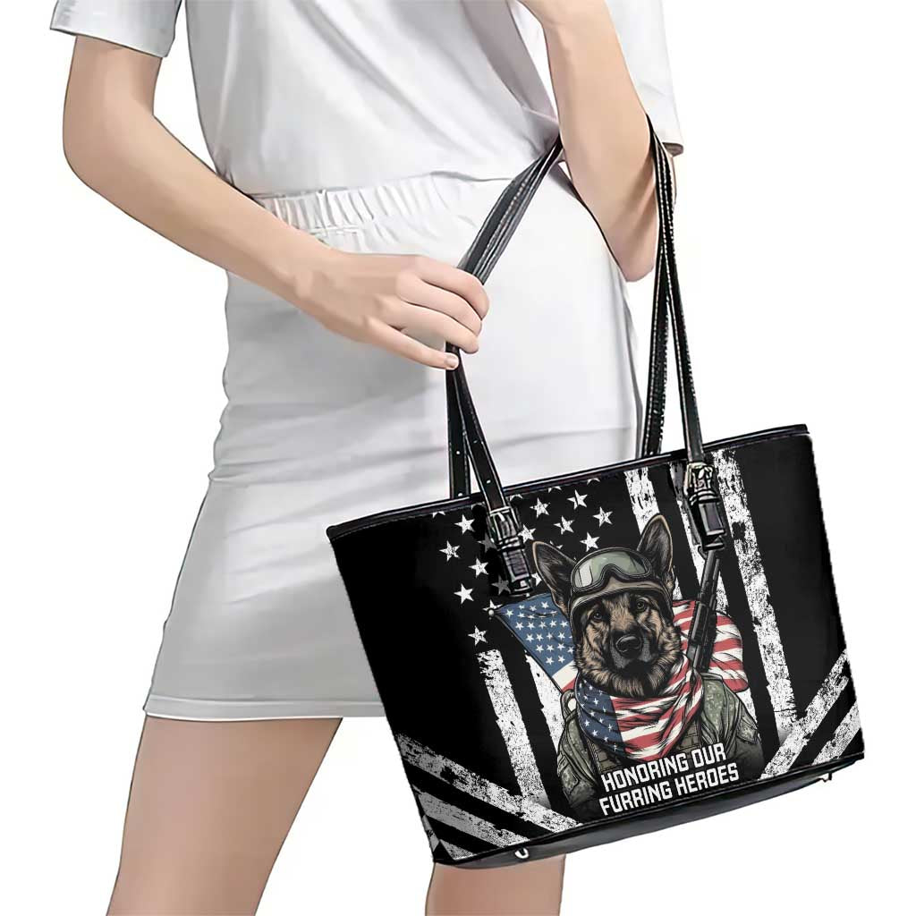 USA National K9 Veterans Day Leather Tote Bag Honoring Our Furring Heroes
