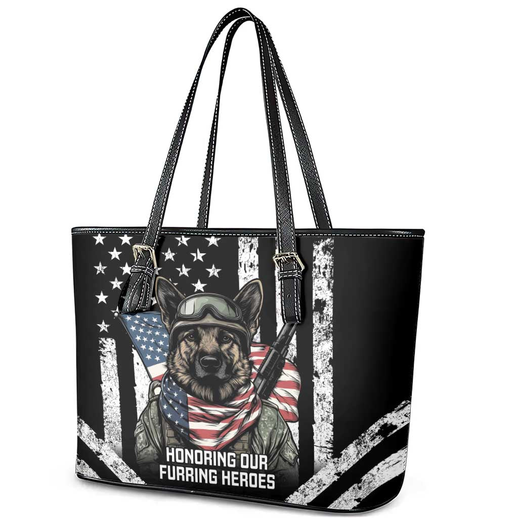 USA National K9 Veterans Day Leather Tote Bag Honoring Our Furring Heroes