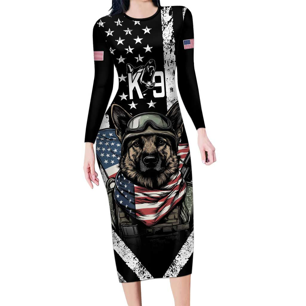 USA National K9 Veterans Day Long Sleeve Bodycon Dress Honoring Our Furring Heroes