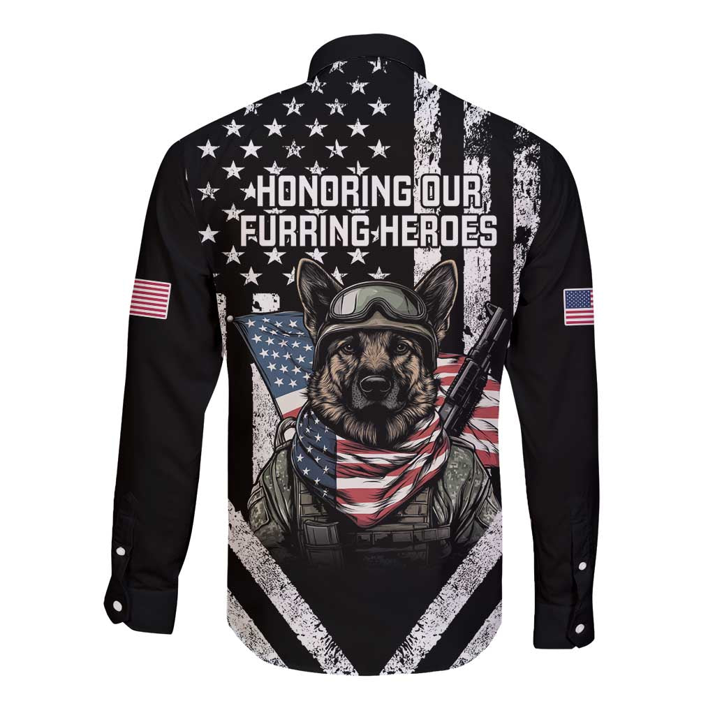 USA National K9 Veterans Day Long Sleeve Button Shirt Honoring Our Furring Heroes