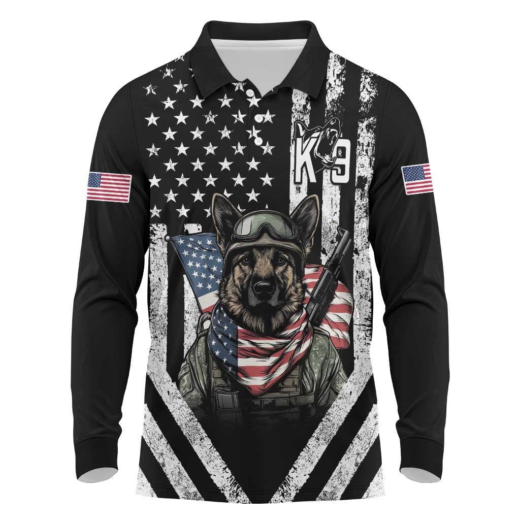 USA National K9 Veterans Day Long Sleeve Polo Shirt Honoring Our Furring Heroes
