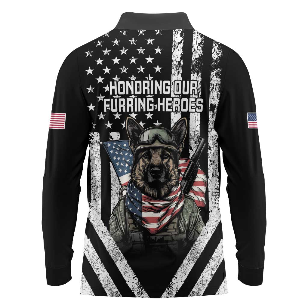 USA National K9 Veterans Day Long Sleeve Polo Shirt Honoring Our Furring Heroes