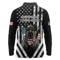 USA National K9 Veterans Day Long Sleeve Polo Shirt Honoring Our Furring Heroes