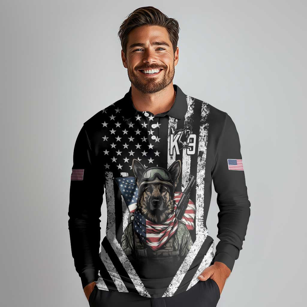 USA National K9 Veterans Day Long Sleeve Polo Shirt Honoring Our Furring Heroes